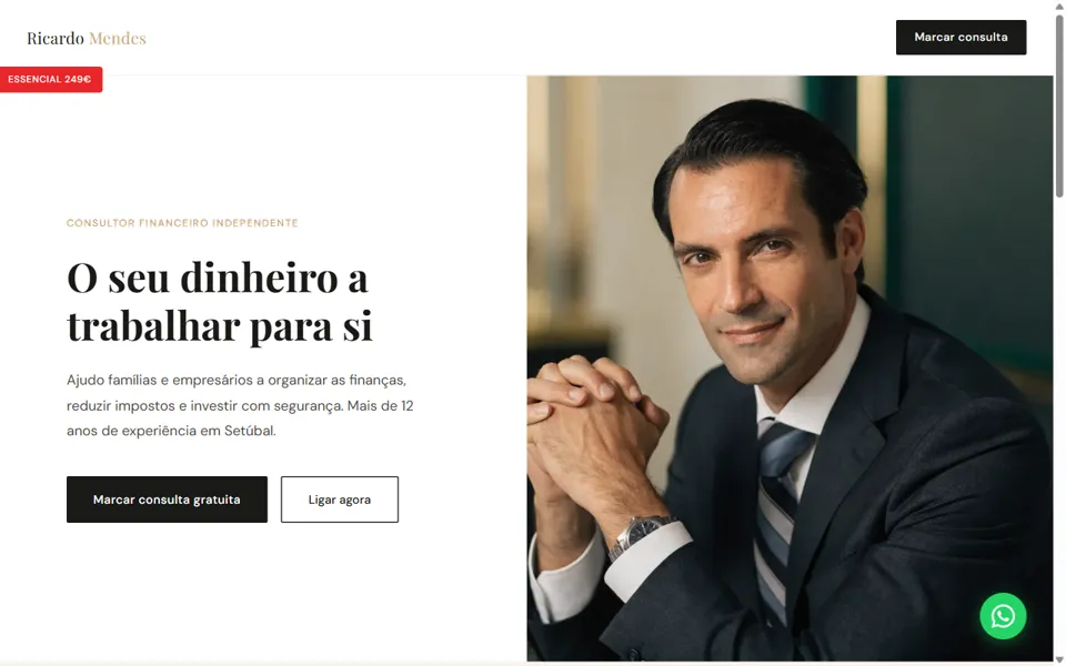 Site de Ricardo Mendes, consultor financeiro