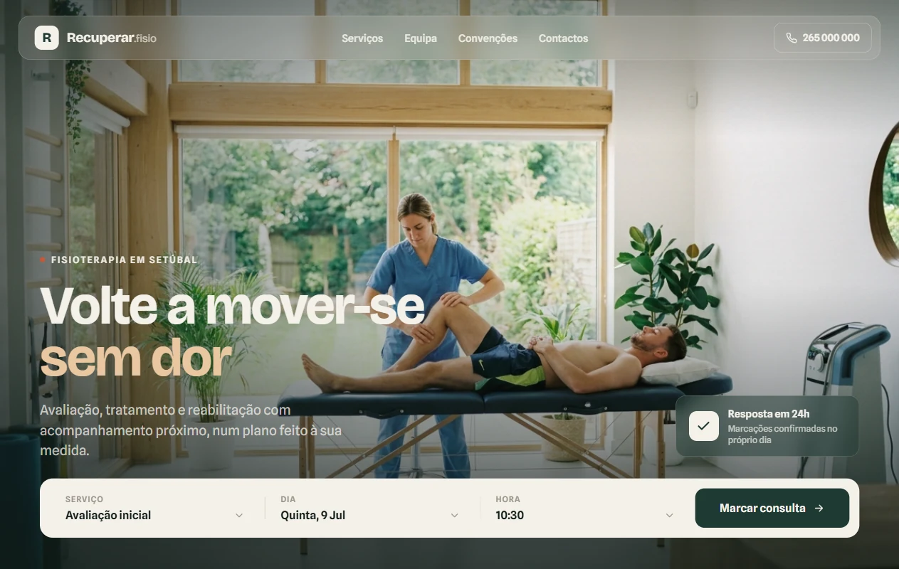 Site da Recuperar.fisio, clínica de fisioterapia em Setúbal