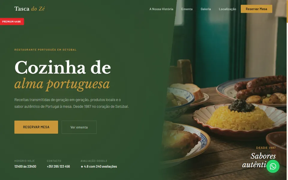 Site da Tasca do Zé, restaurante português